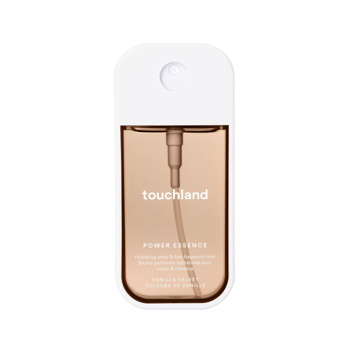 Touchland Vanilla Velvet mist bottle offers a warm gourmand scent for body and hair.