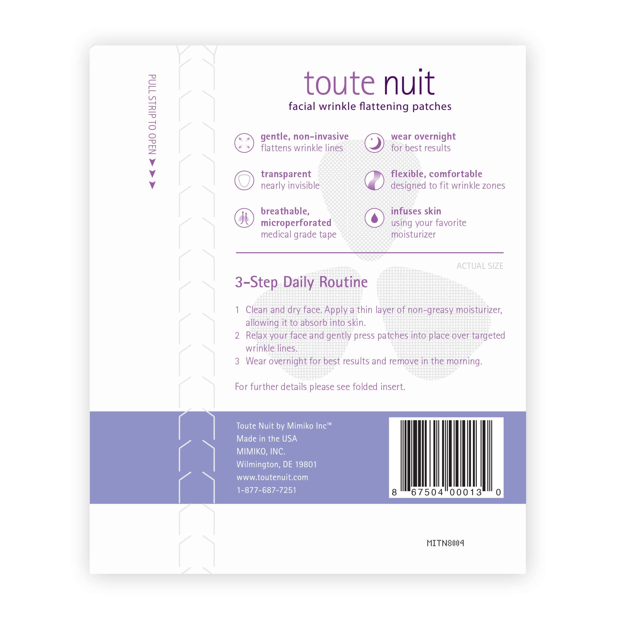 Toute Nuit triangle patch targets crow-s-feet for gentle eye-area smoothing during sleep.