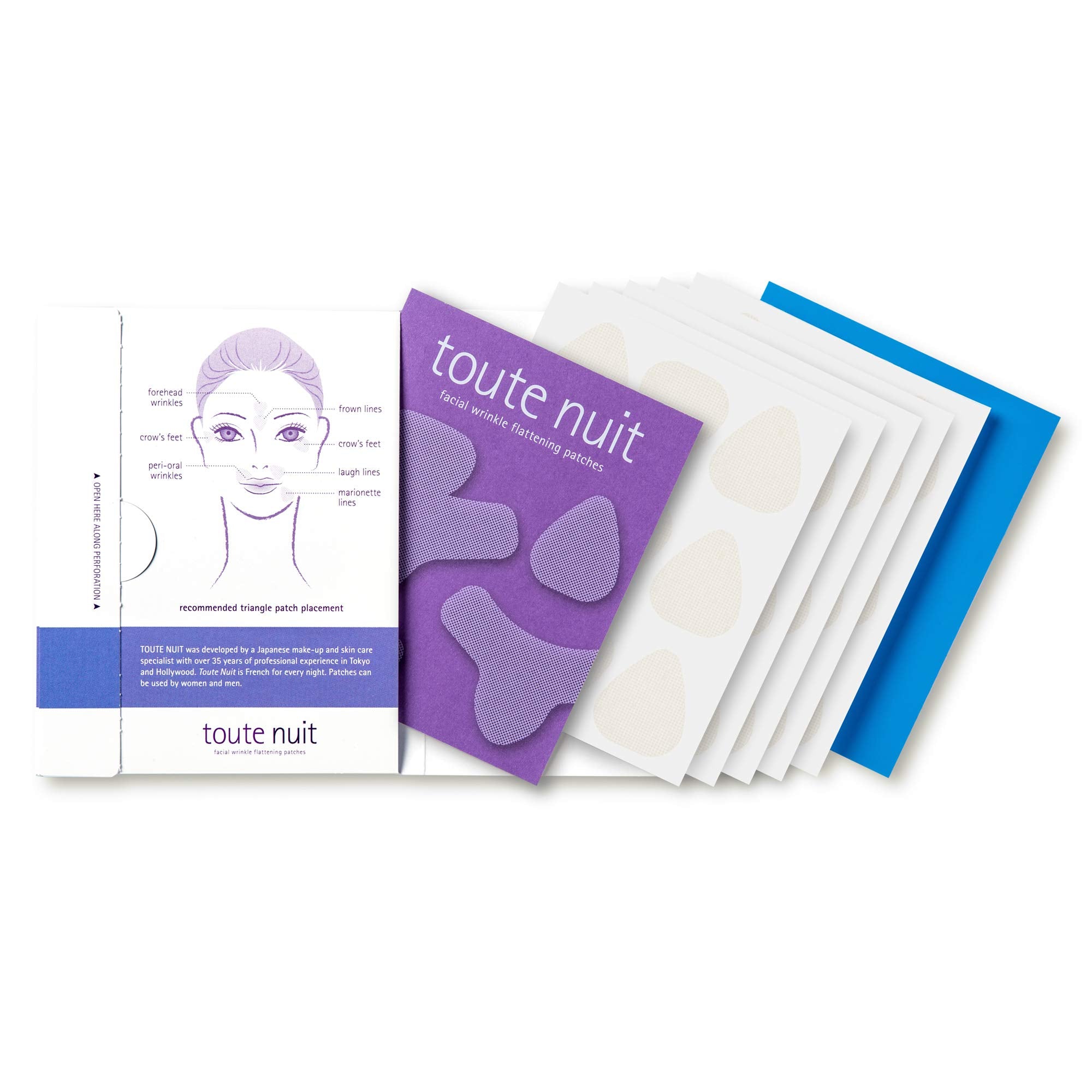 Toute Nuit lip-wrinkles patch provides targeted lip-area support for overnight wear.