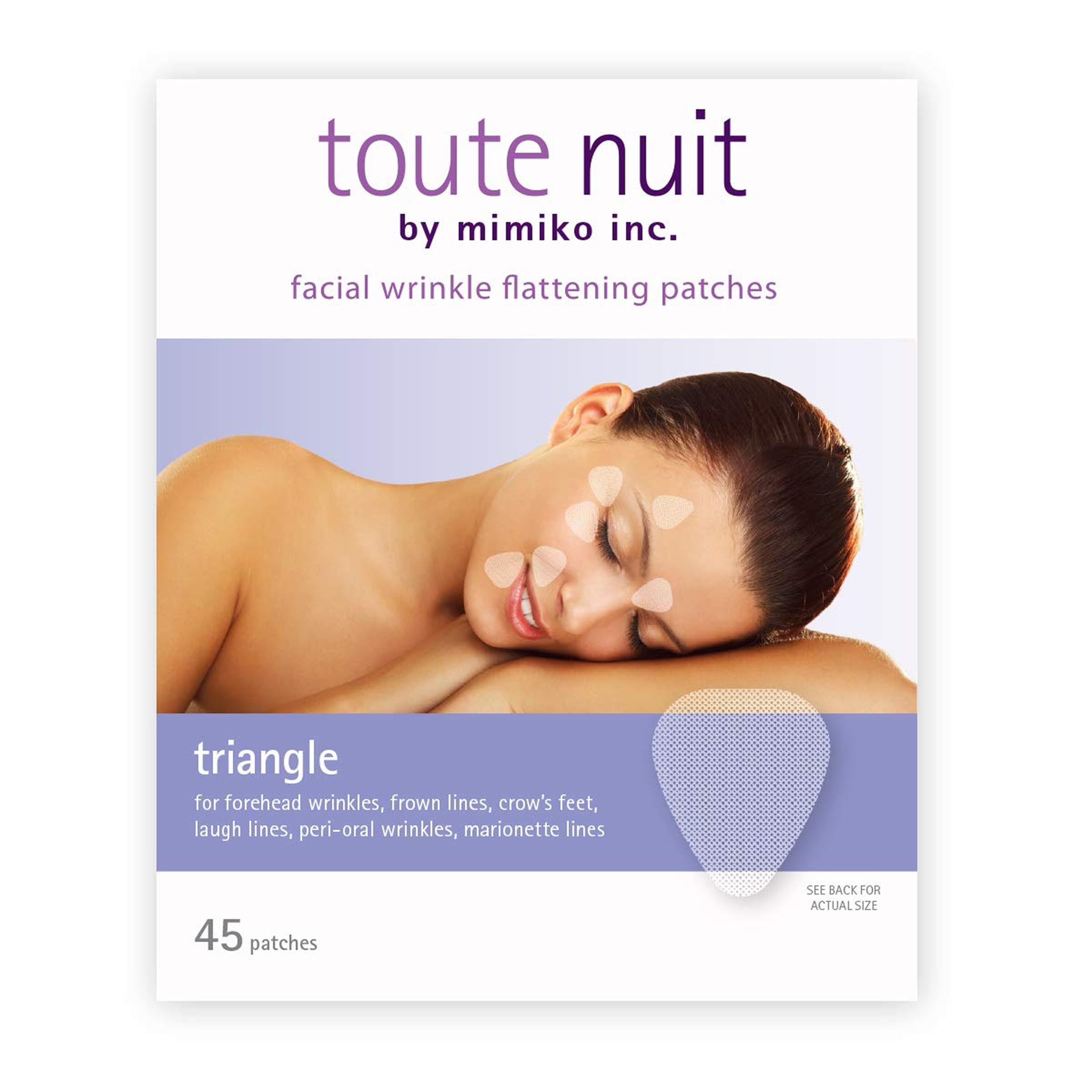 Toute Nuit patch for frown lines softens expression overnight using hypoallergenic materials.