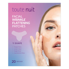 Toute Nuit wrinkle patches on forehead for targeted smoothing overnight.