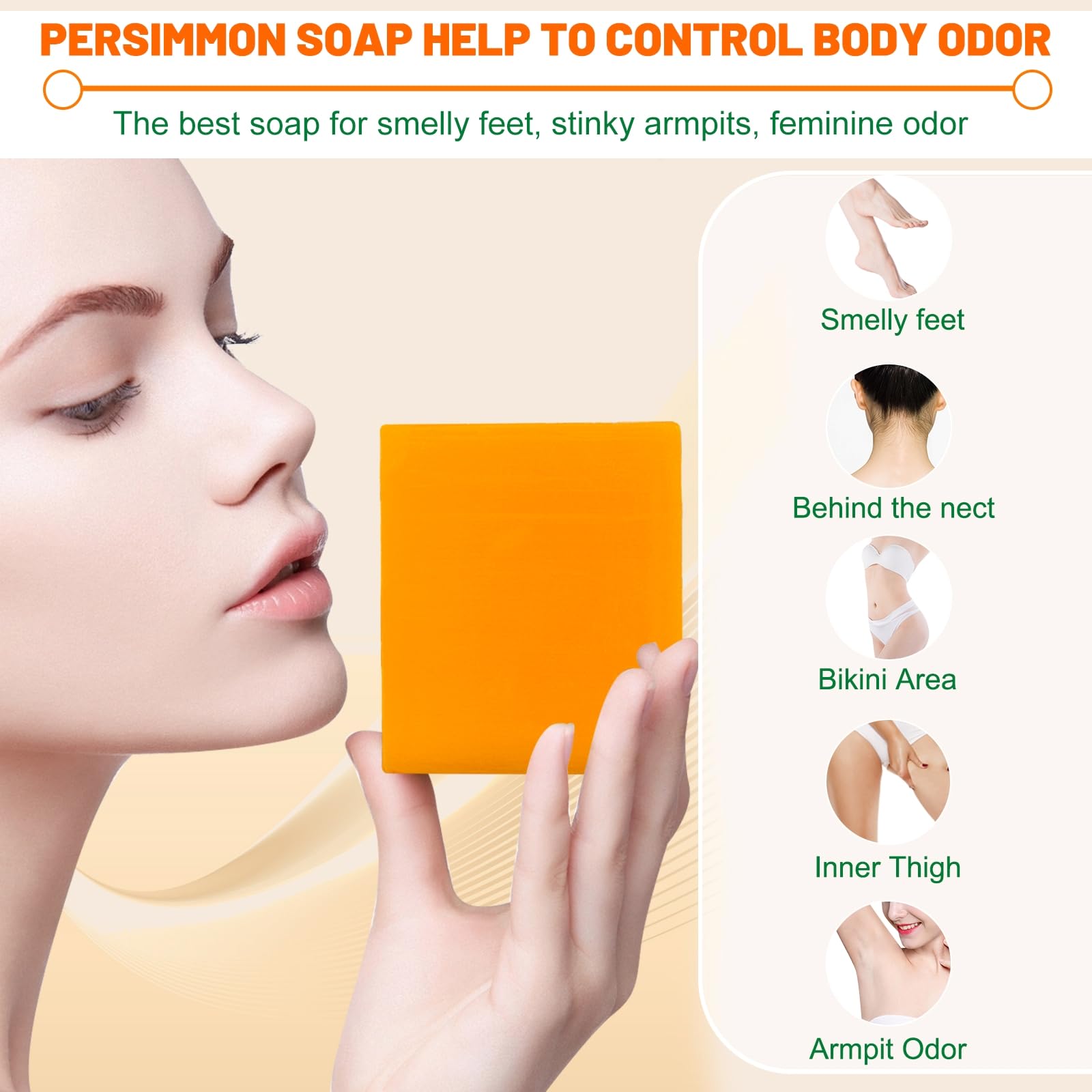 Control de olor corporal con Jabón Persimon de Tovaginsh, uso diario para todos.