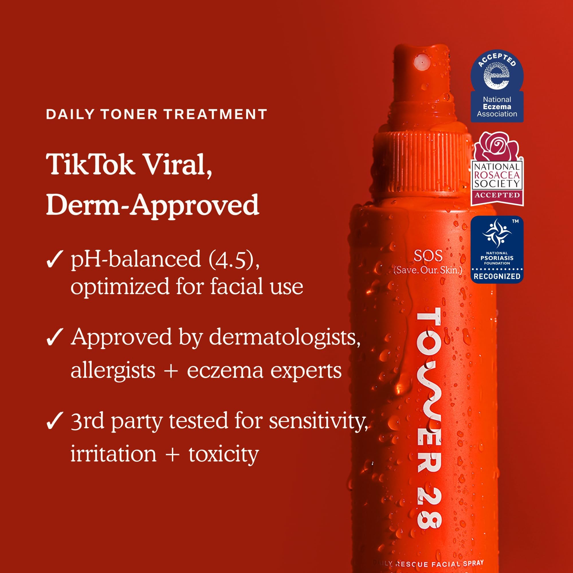 Tower 28 Jumbo SOS Daily Rescue label highlights HOCl formula for sensitive skin