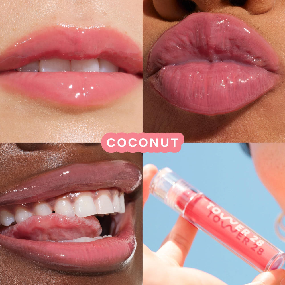 ShineOn Labial Jelly de Tower 28, textura gelatinosa con hidratación duradera.