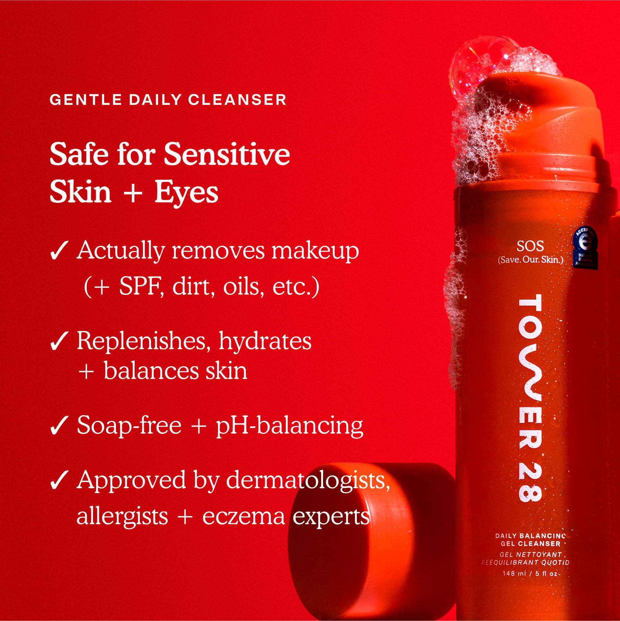 Tower 28 SOS Gel desmaquillante suave retira maquillaje y protector solar