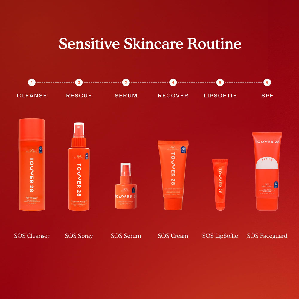 Tower 28 SOS Gel guía de rutina facial diaria para piel equilibrada