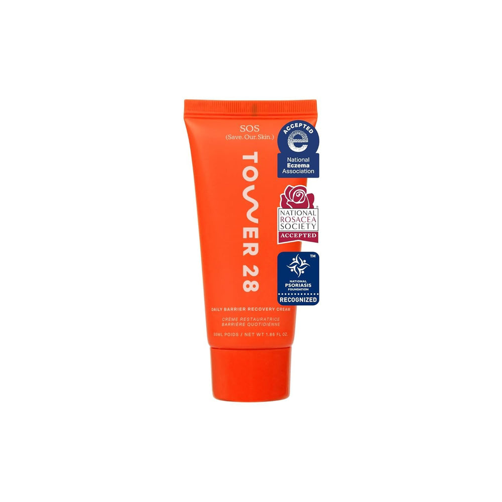 Tower 28 SOS Recovery Face Cream bottle front for gentle hydration