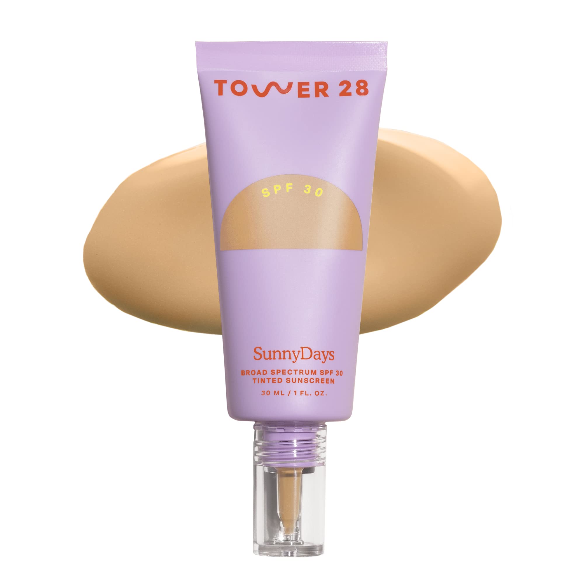 Tower 28 SunnyDays SPF 30 tinted moisturizer bottle showing buildable coverage