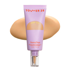 Tower 28 SunnyDays SPF 30 tinted moisturizer bottle showing buildable coverage