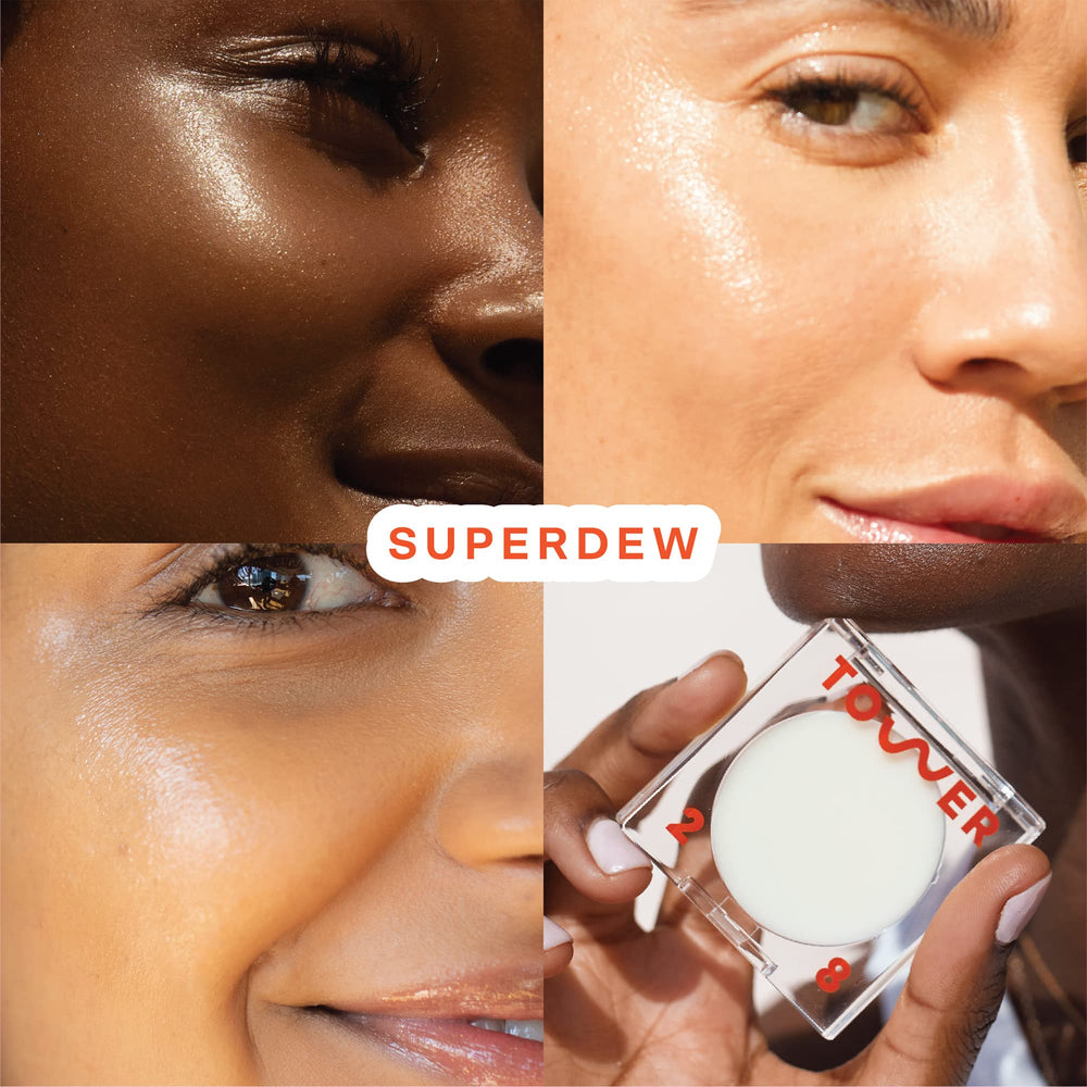 Tower 28 SuperDew Balm con acabado húmedo para glow ligero y duradero.