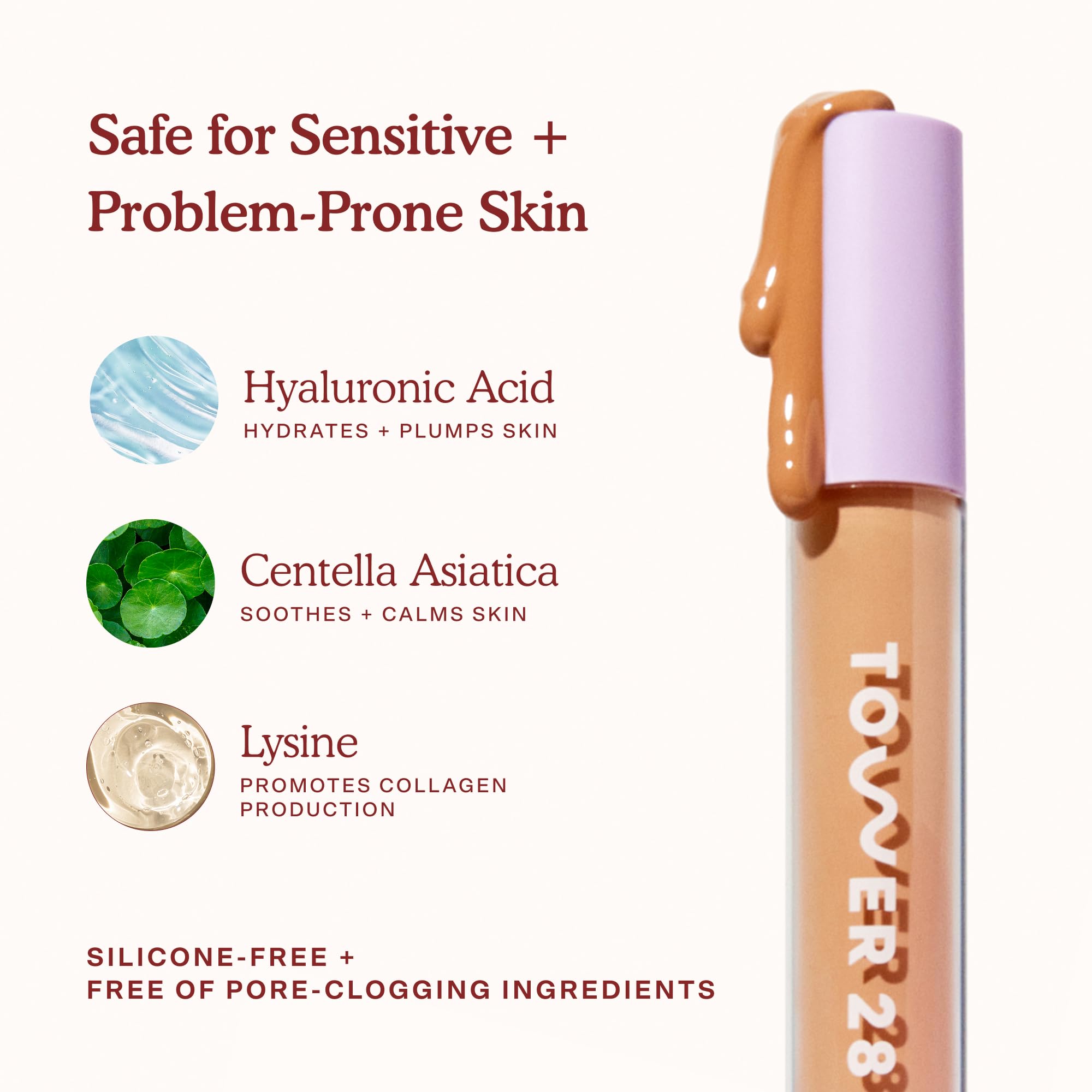 Tower 28 Swipe Serum Concealer 2.0 calms skin with centella asiatica while blending.