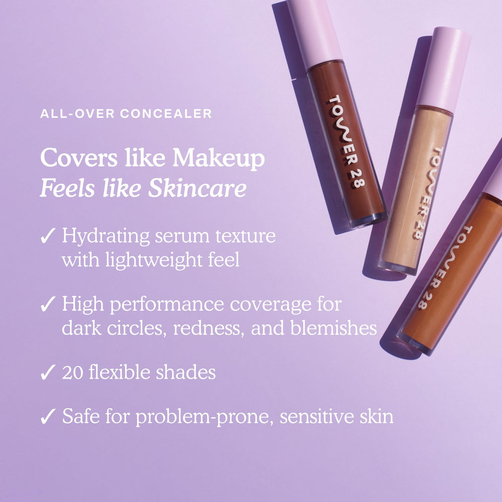 Tower 28 concealer applicator close-up for precise coverage.