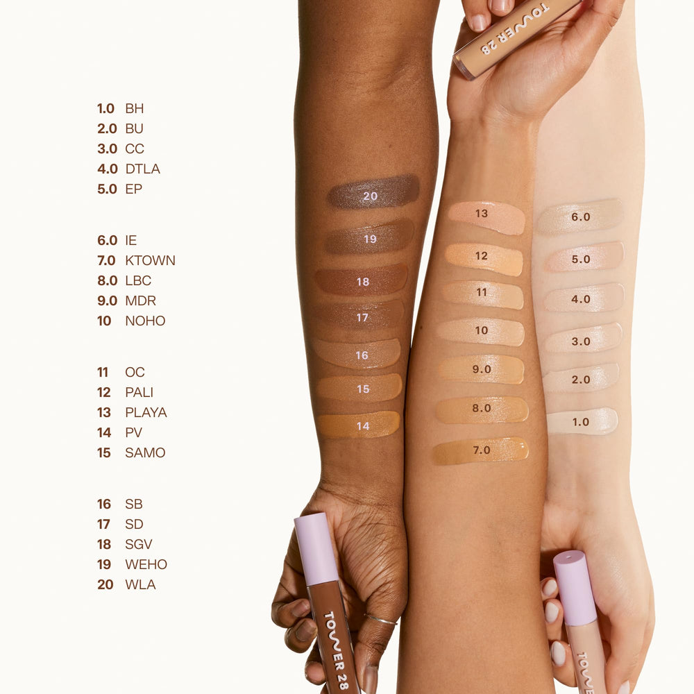 Tower 28 Swipe Serum Concealer with hyaluronic acid for gentle hydration.