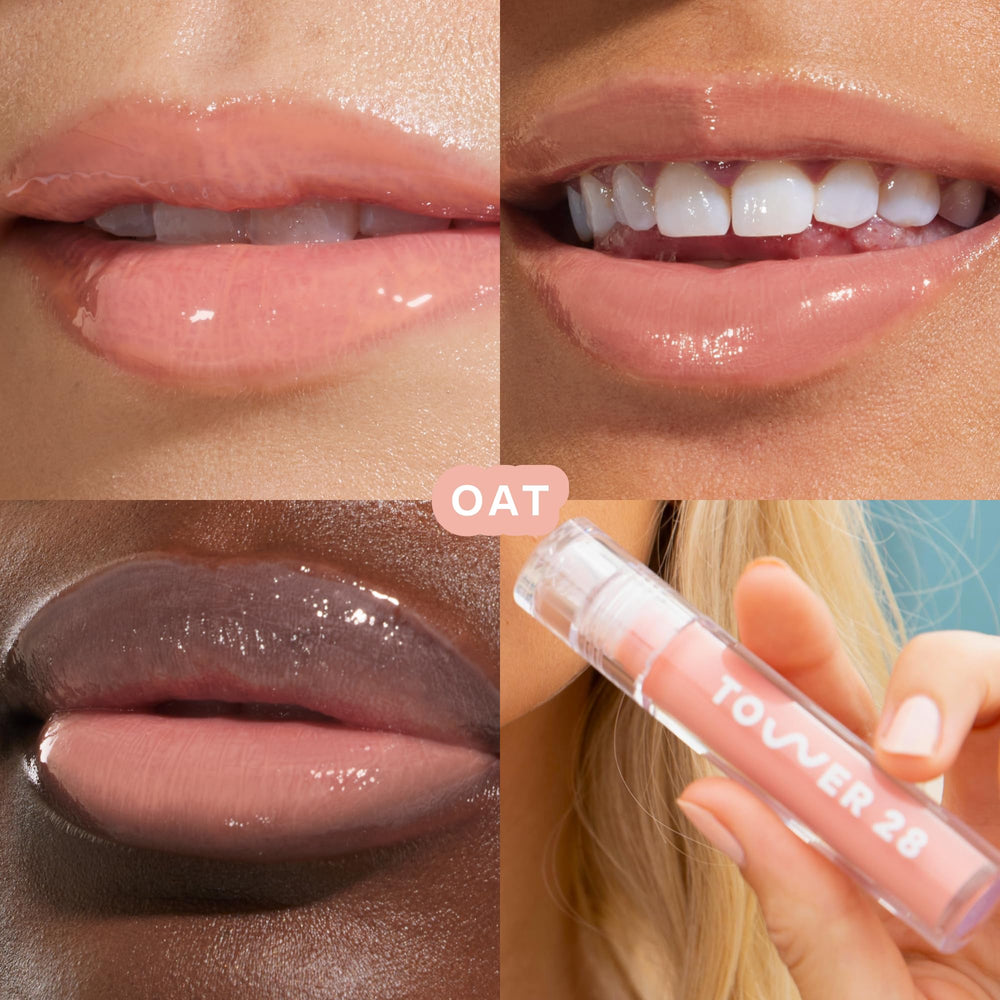 Tower 28 ShineOn Lip Jelly non-sticky gloss delivers a glossy finish without tack.