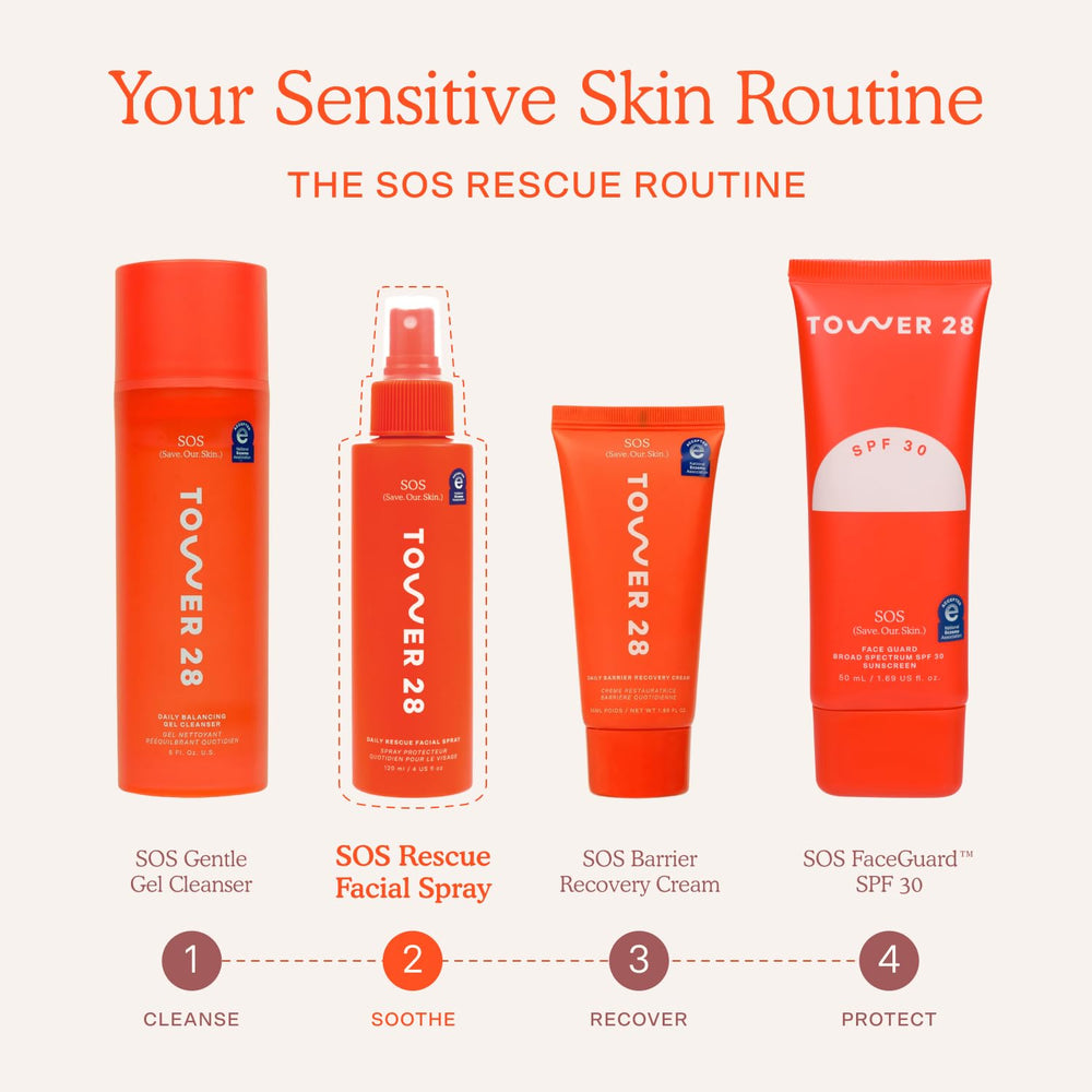 Tower 28 logo and clean design emphasizing safe, joyful skincare