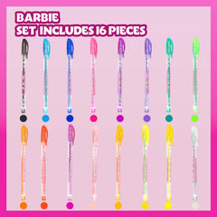 Townley Girl Barbie glitter pens array offers vibrant colors for temporary art and journaling