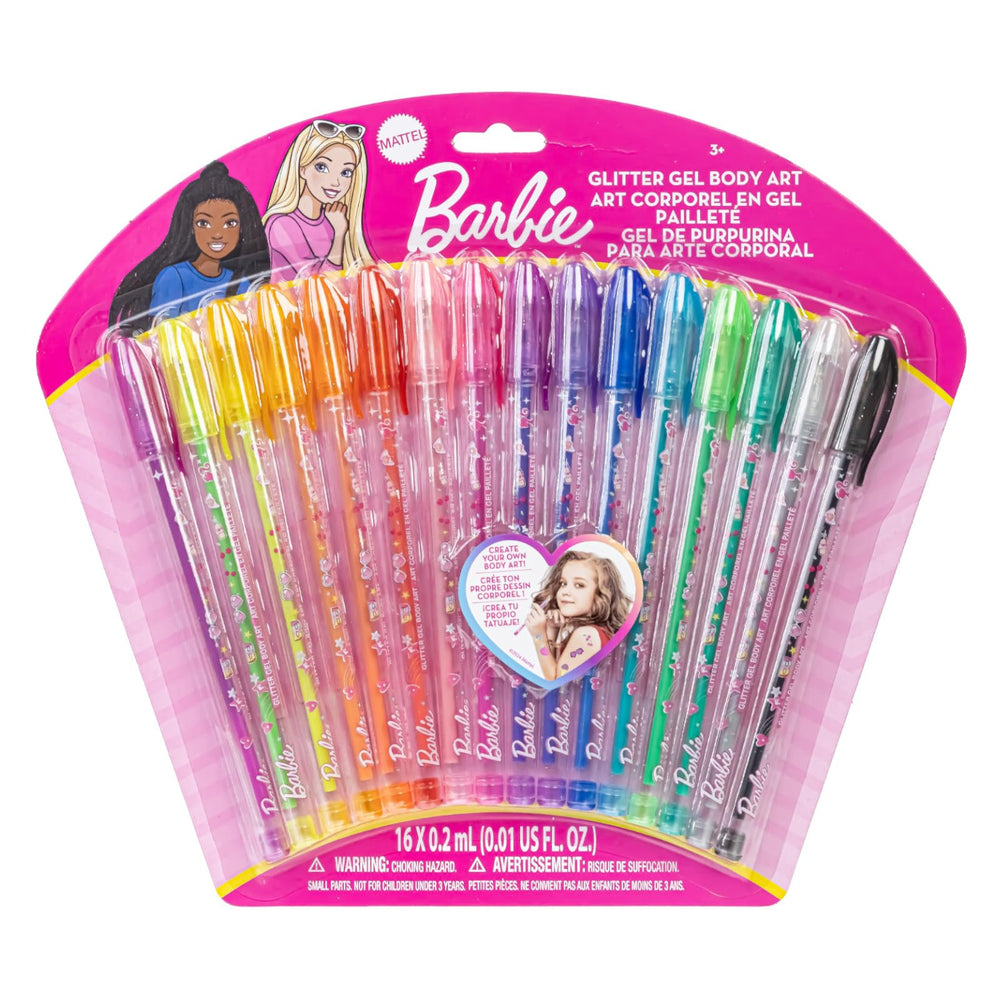 Townley Girl Barbie 16-piece glitter pen body art set packaging display for gifting