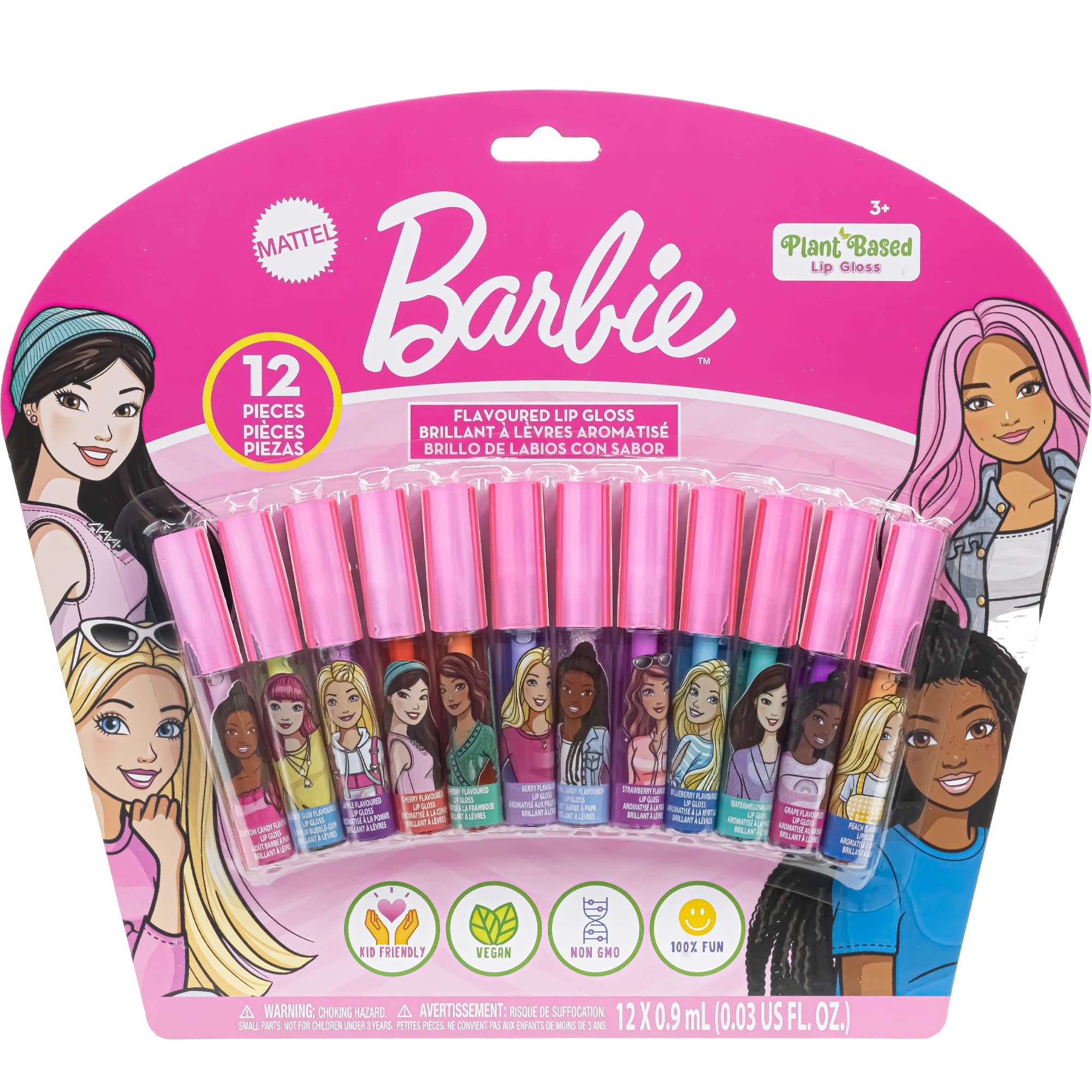 Townley Girl Barbie brillo labial, conjunto doce piezas para fiestas y juego imaginativo.