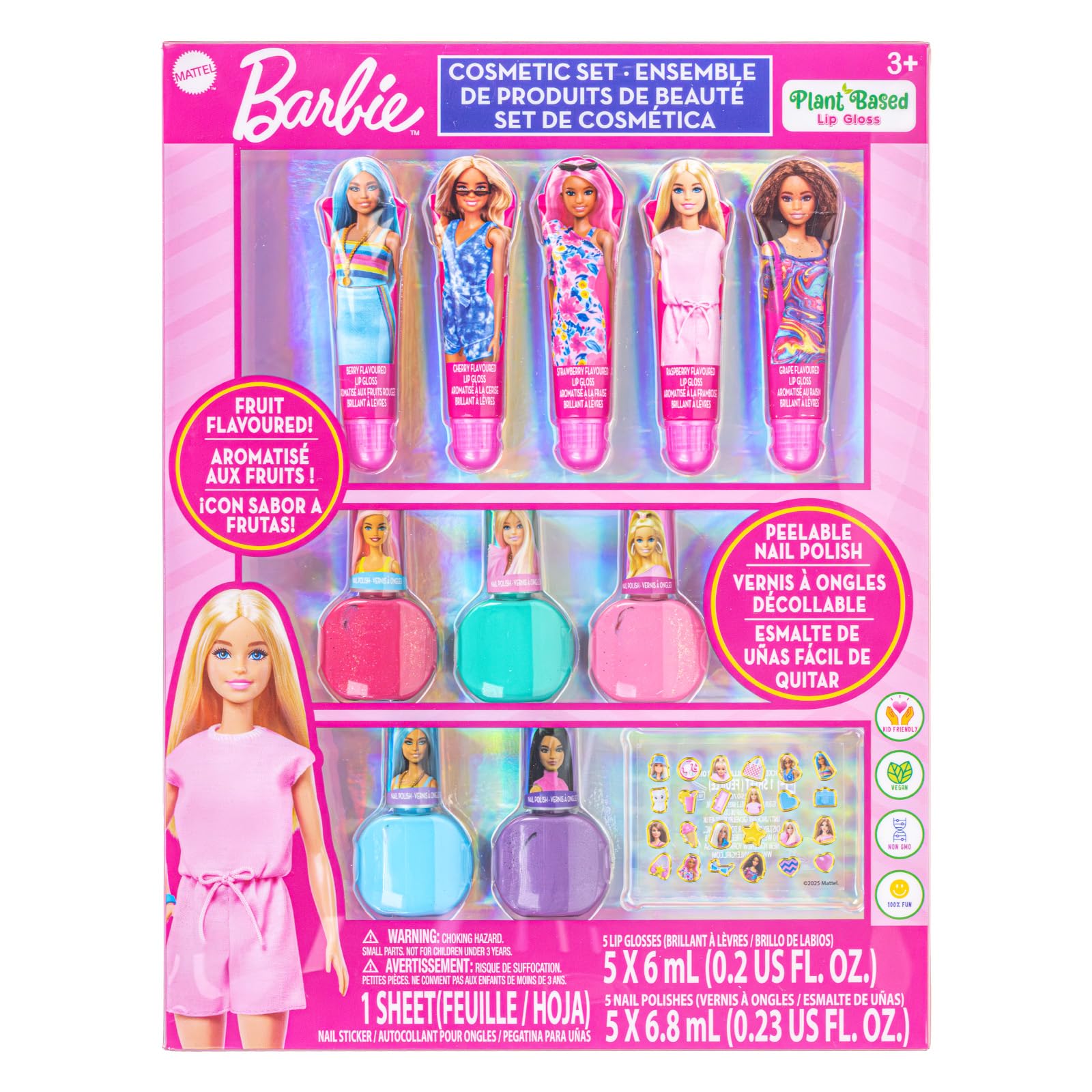 Townley Girl Barbie brillos labiales bayas, hidratación suave para labios.