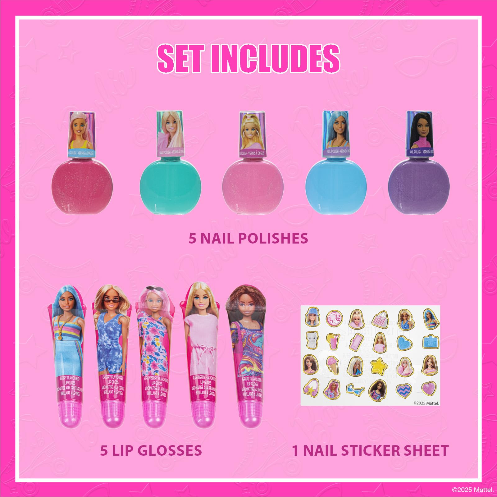 Townley Girl Barbie esmaltes agua peelables, fáciles de quitar sin quitaesmalte agresivo.