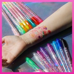 Townley Girl Barbie glitter pen on hand demonstrates quick, kid-friendly body art application