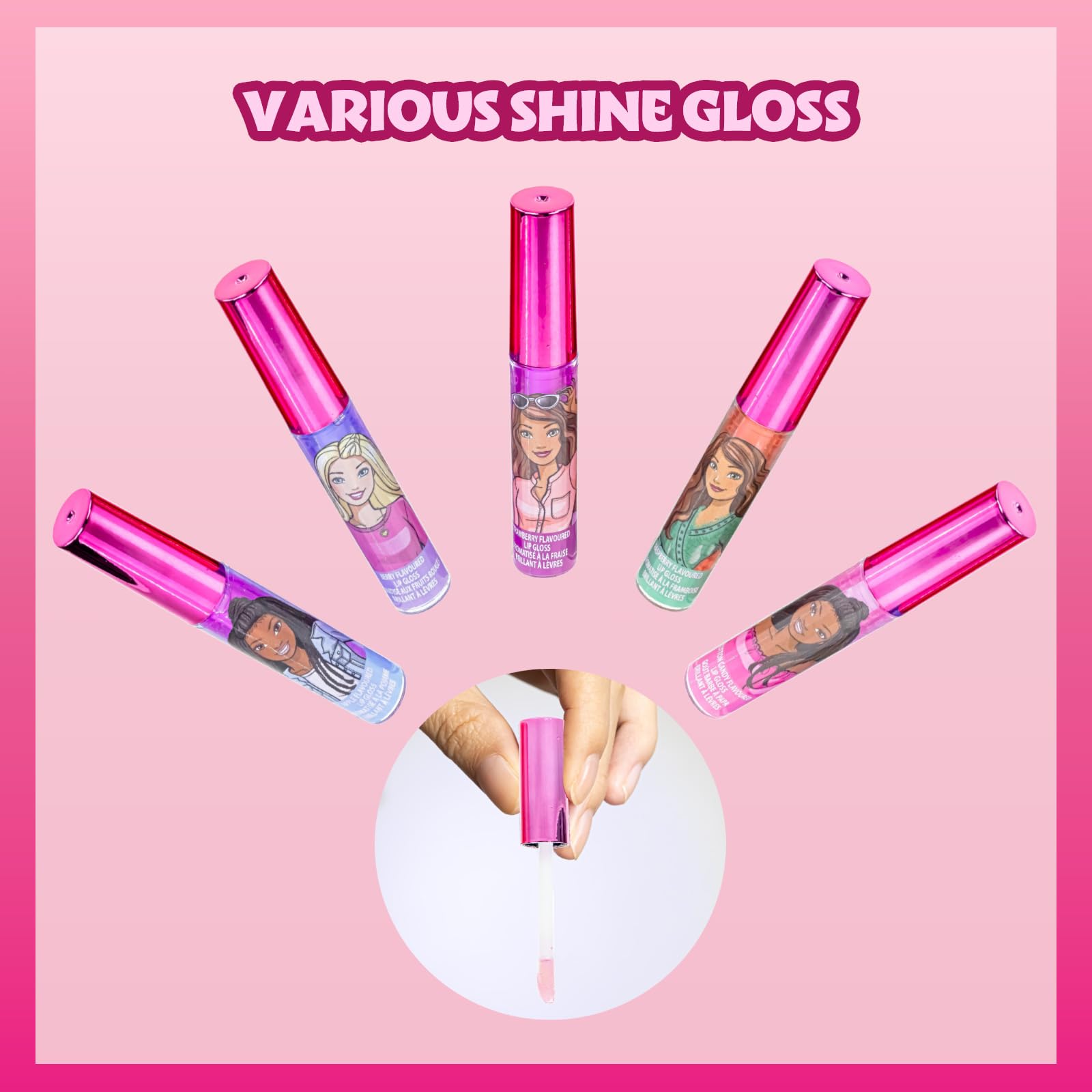 Townley Girl Barbie brillo labial sabor arandano, color bonito y duradero.