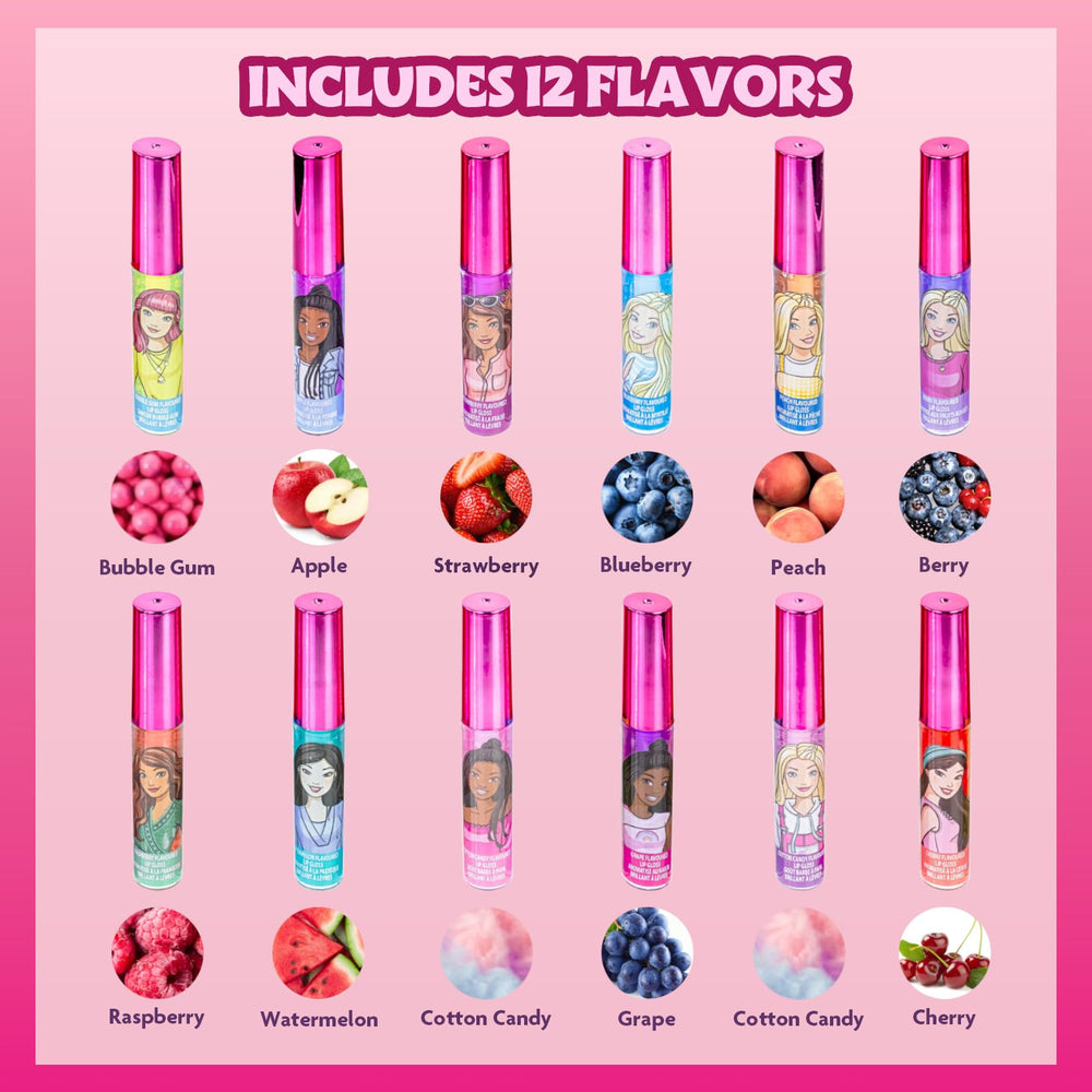 Townley Girl Barbie brillo labial sabor cereza, aplicación suave para sonrisas divertidas.