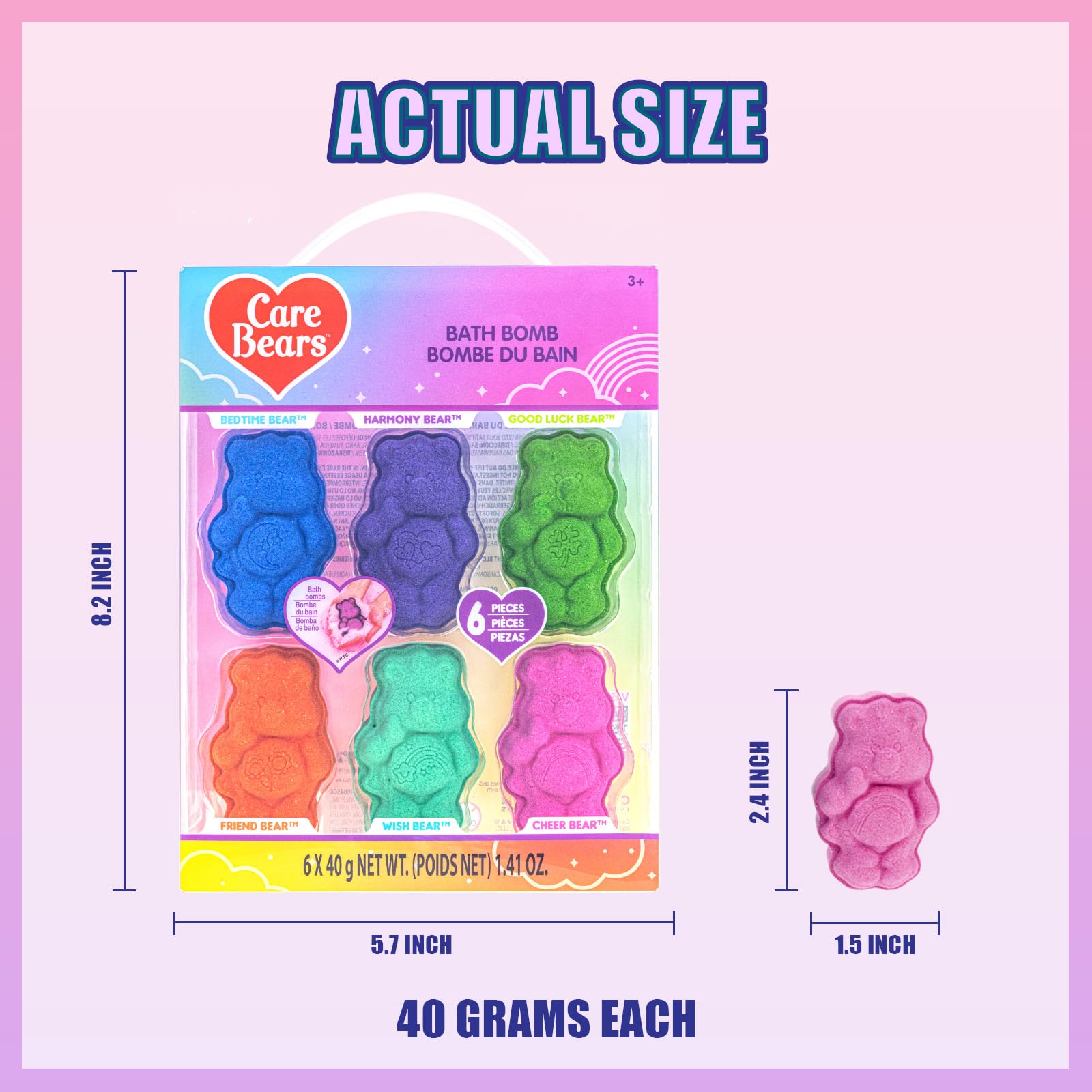 Townley Girl Care Bears molded bath bombs showcase cute characters.