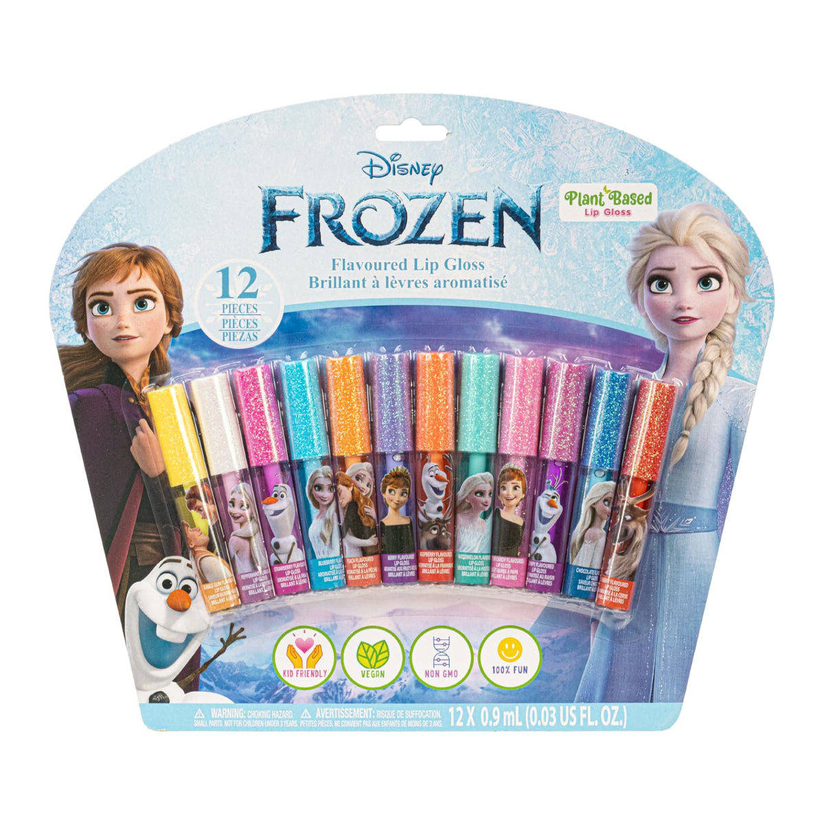 Townley Girl Disney Frozen brillos labiales, conjunto 12 piezas para fiestas infantiles.