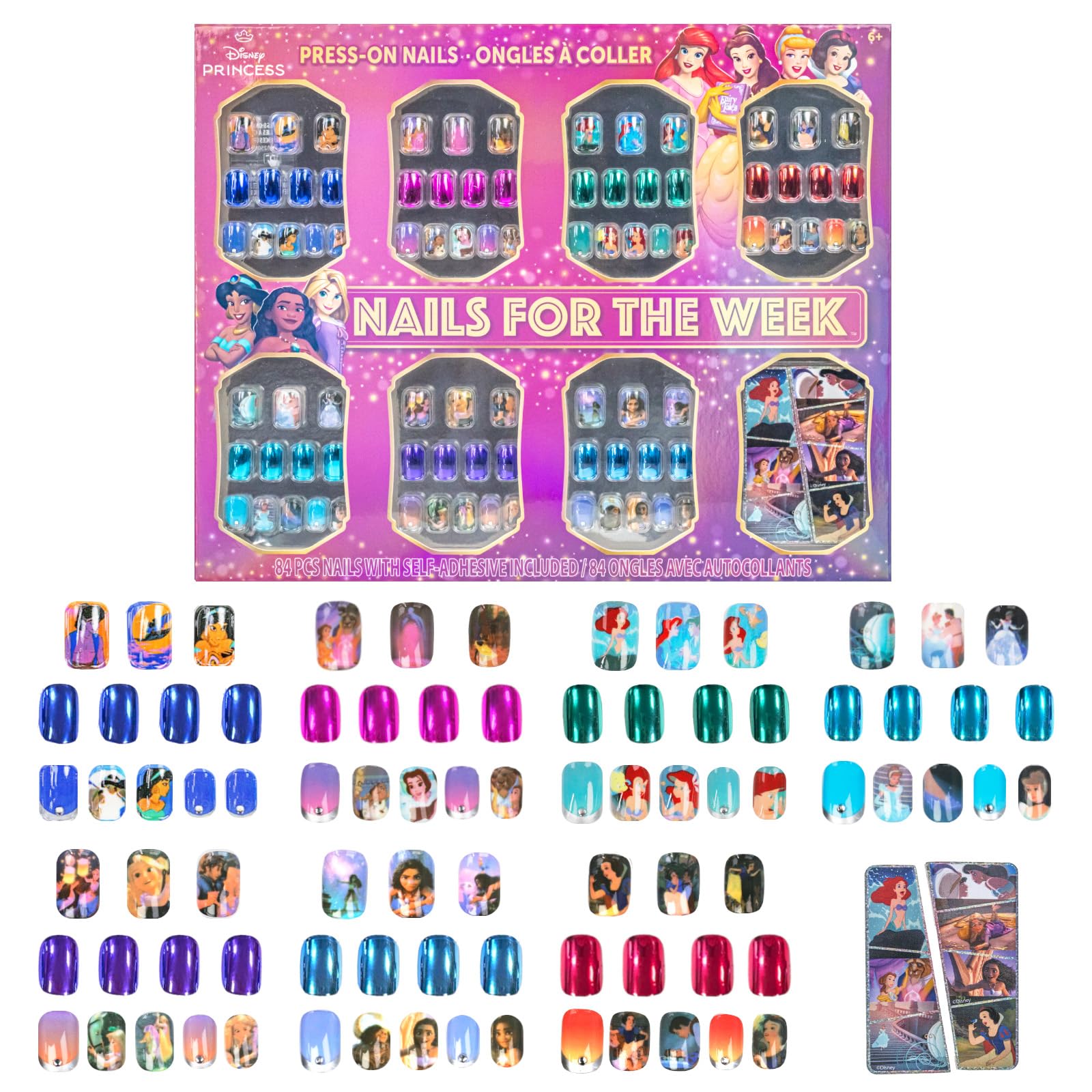 Townley Girl Disney Princess 84 piece glitter nails display for pretend play