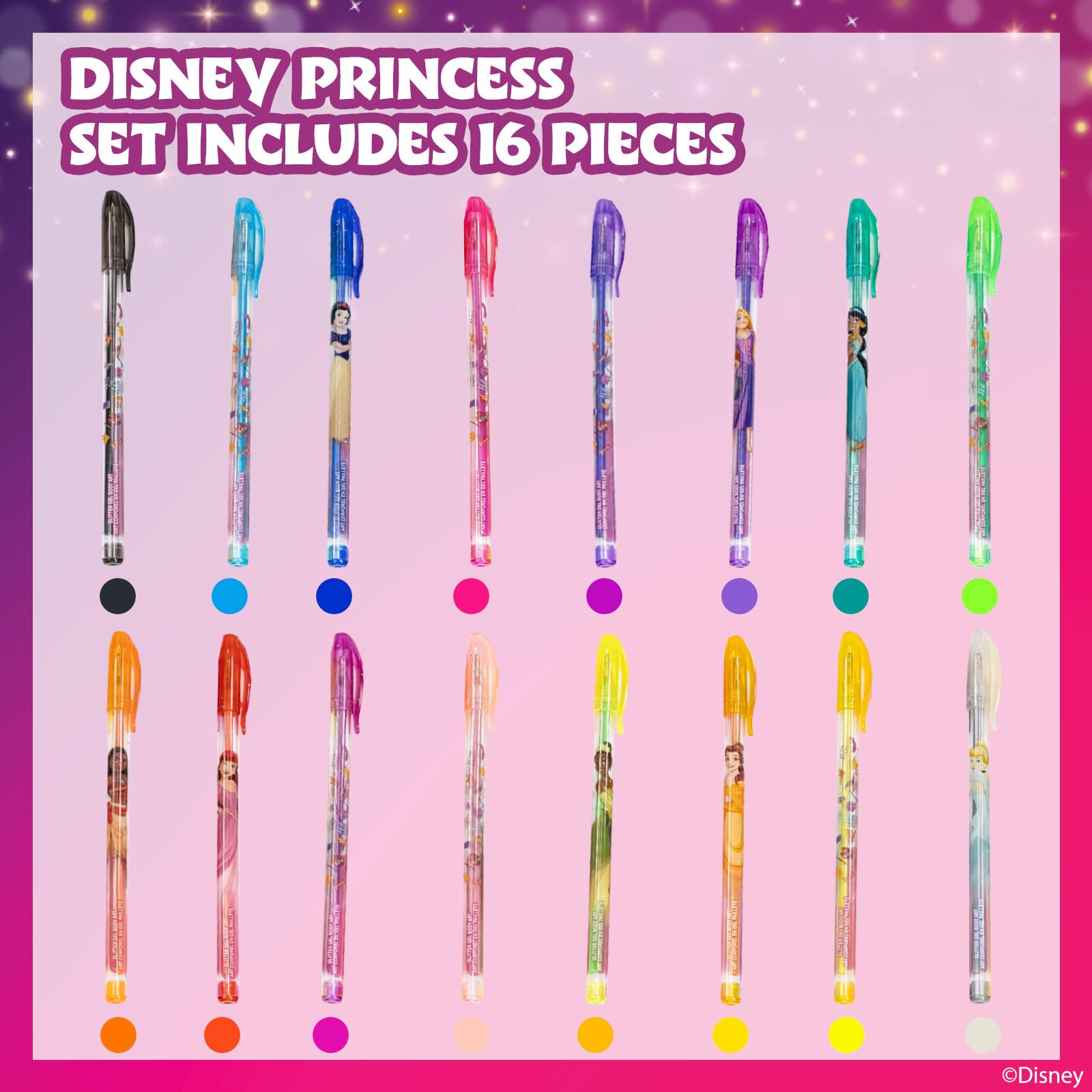 Townley Girl Disney Princess, conjunto de brillo para piel, perfecto para fiestas y manualidades.