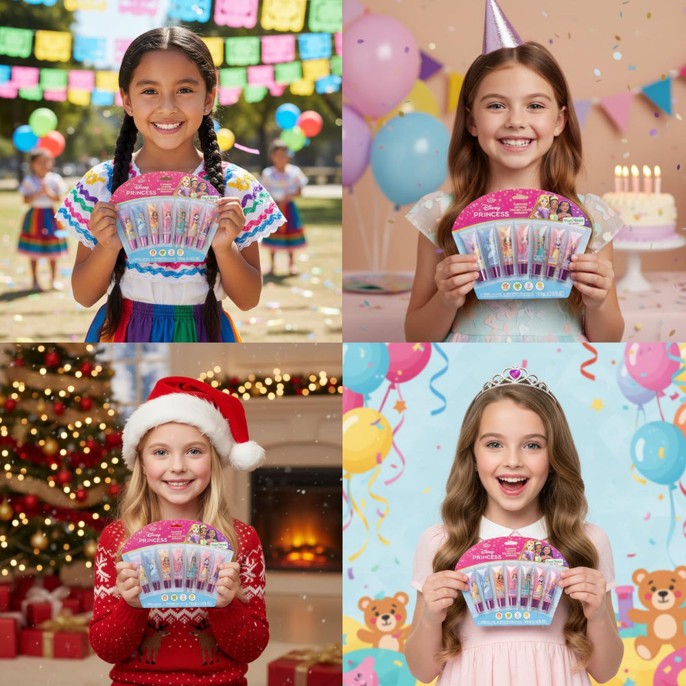 Townley Girl Disney Princess swirl lip gloss set, gift-ready for birthdays and sleepovers.
