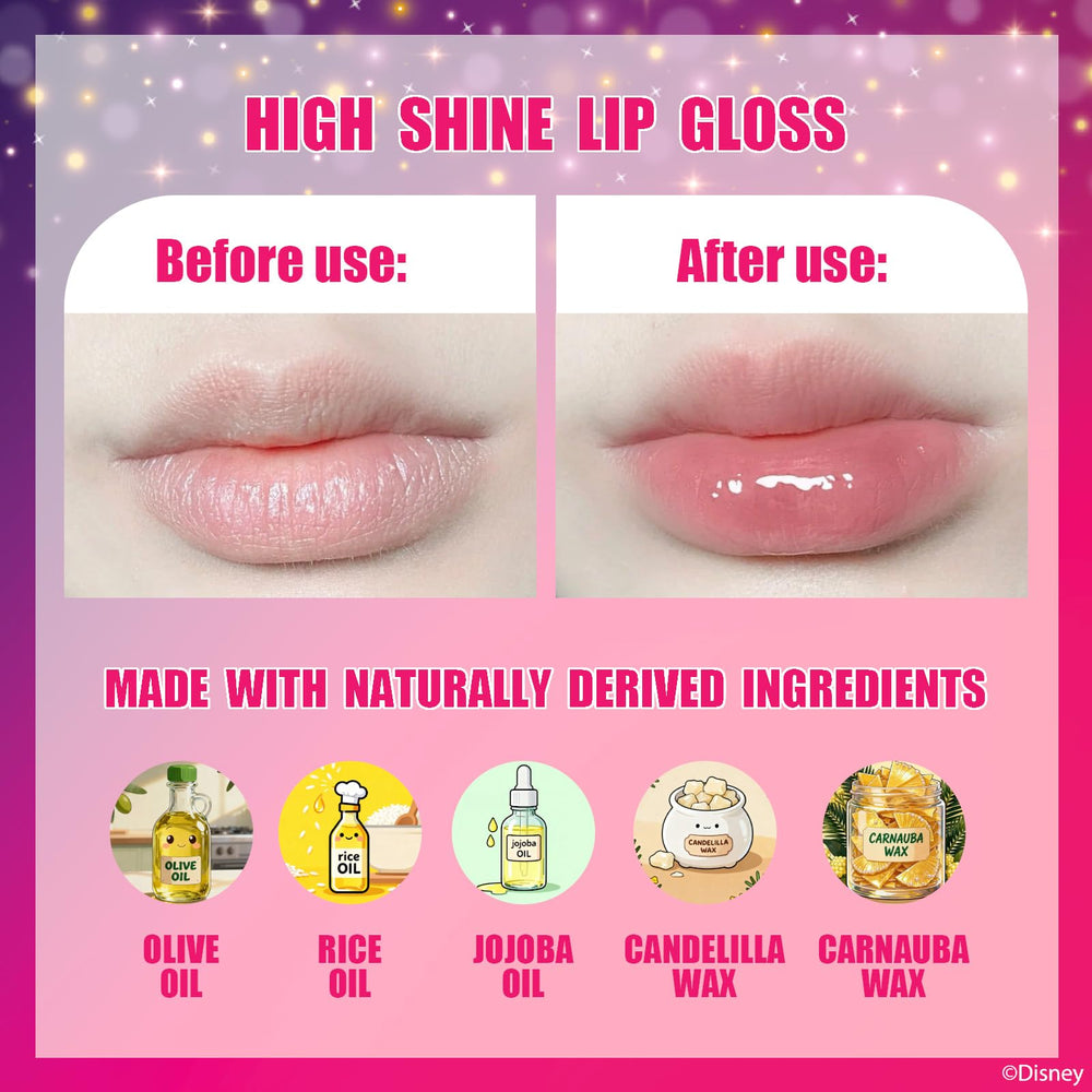 Townley Girl scented gloss swirls shown next to seven flavors for fragrance variety.