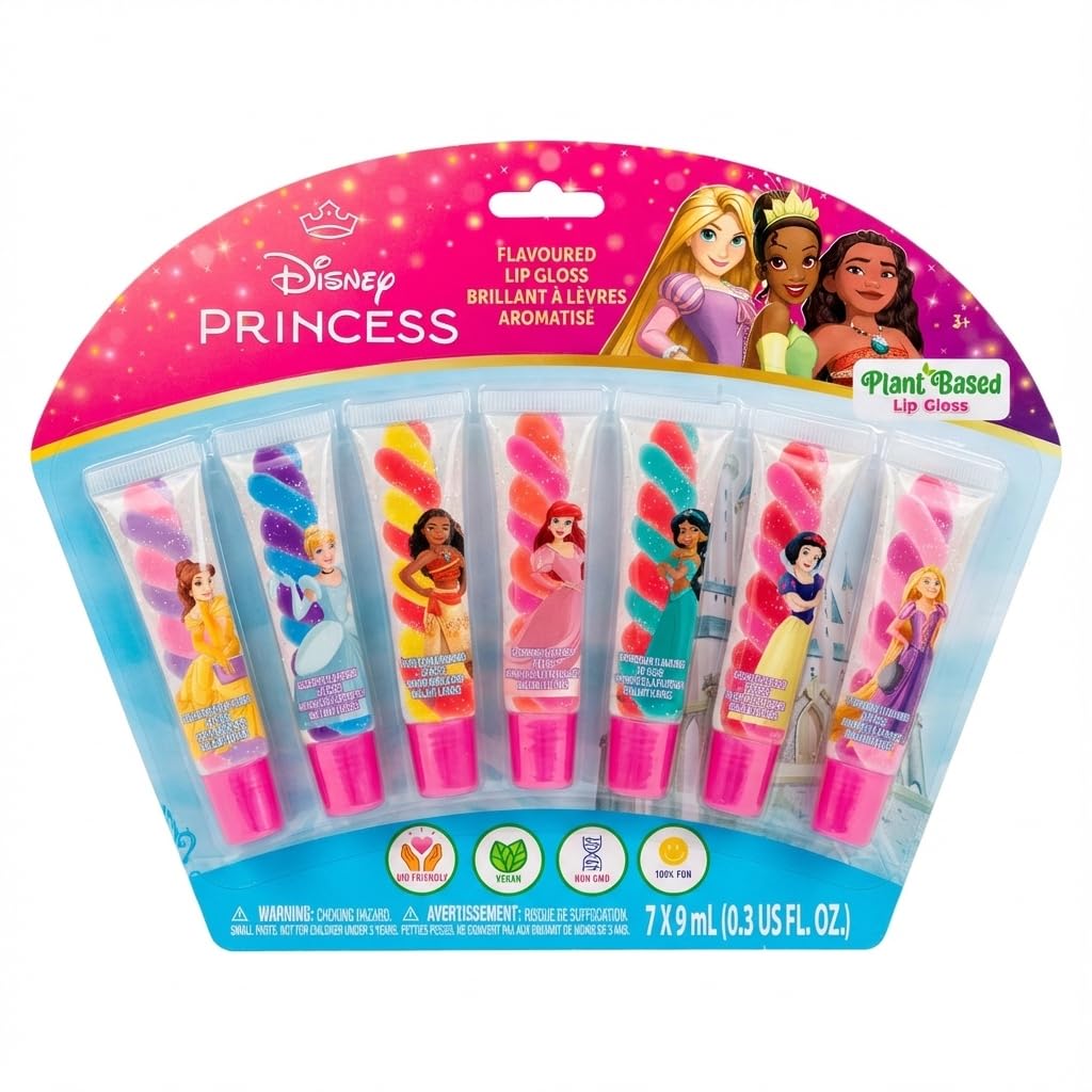 Townley Girl Disney Princess swirl lip gloss set with seven scents for playful lip glam.