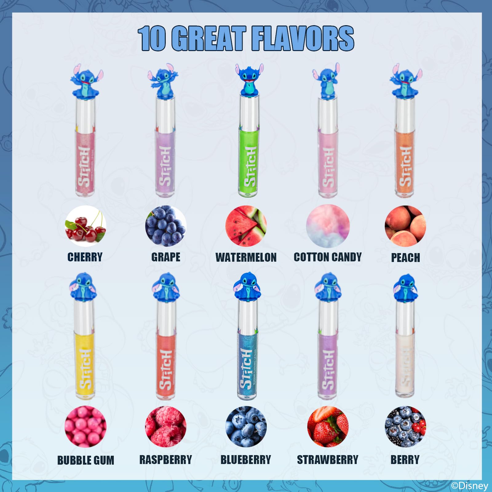 Townley Girl Disney Stitch aplicador de brillo labial para juego seguro