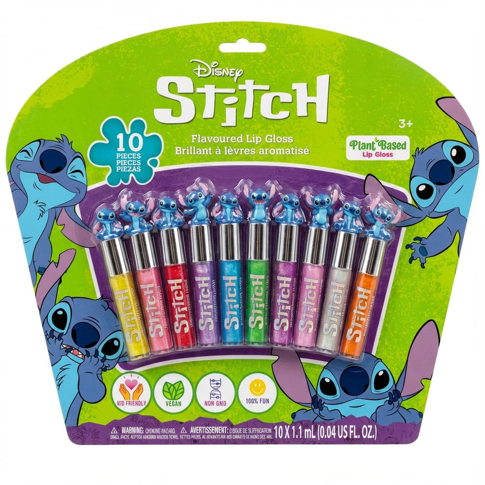 Townley Girl Disney Stitch brillos labiales en empaque, ideal para fiestas