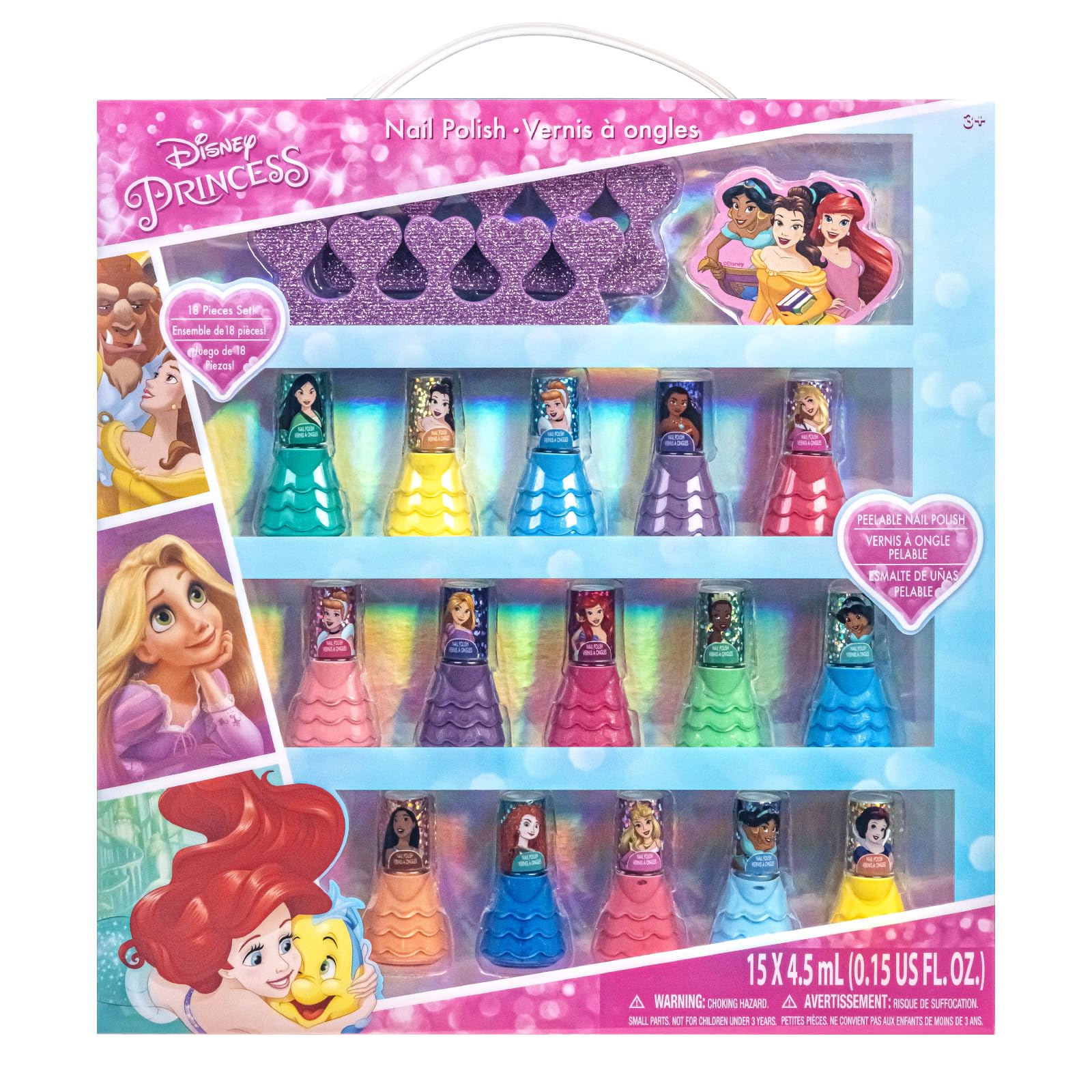 Townley Girl Esmalte de agua Disney Princesas, conjunto de 15 colores para uñas divertidas.
