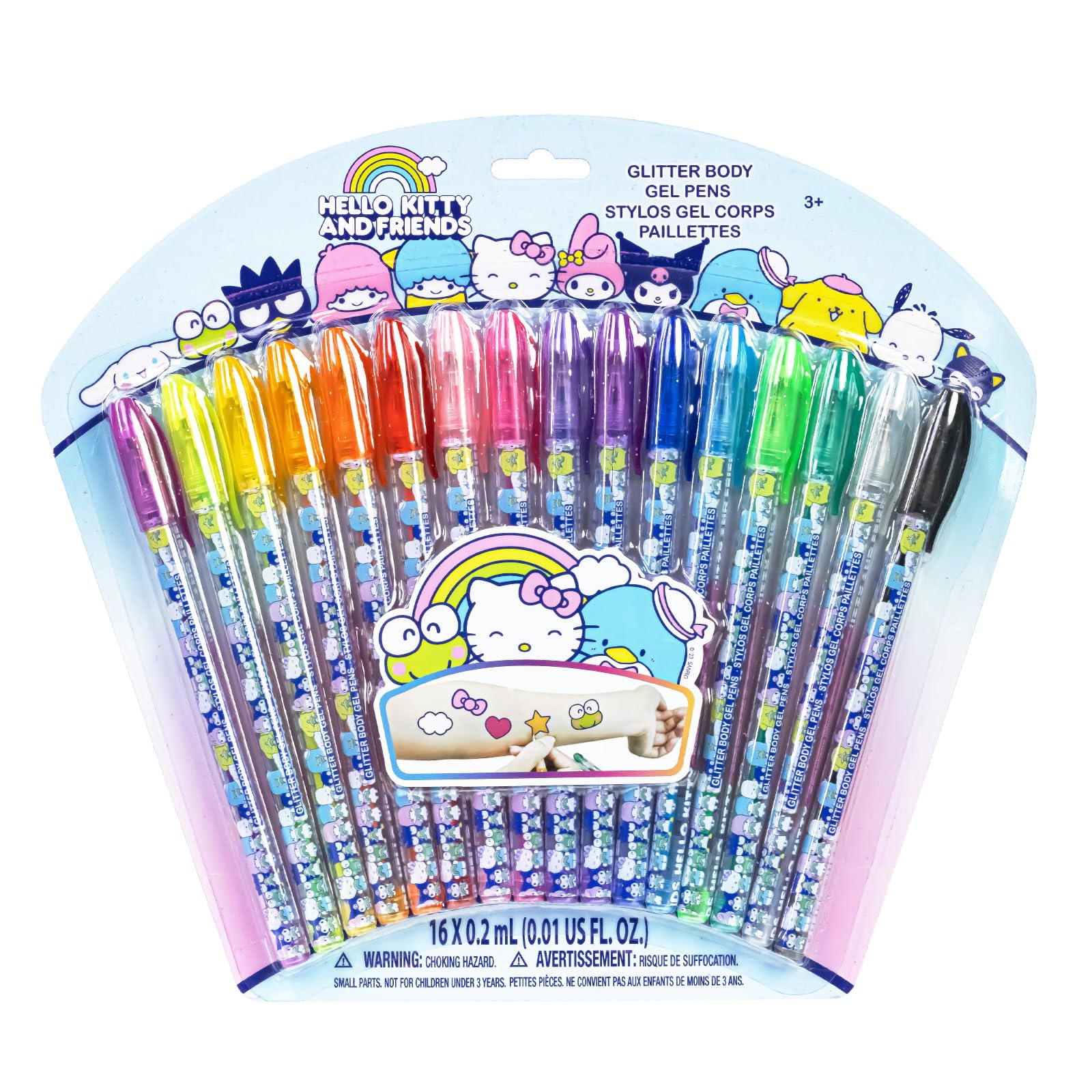 Townley Girl Hello Kitty: set de 16 boligrafos gel brillo para cuerpo, ideal para crear arte temporal.