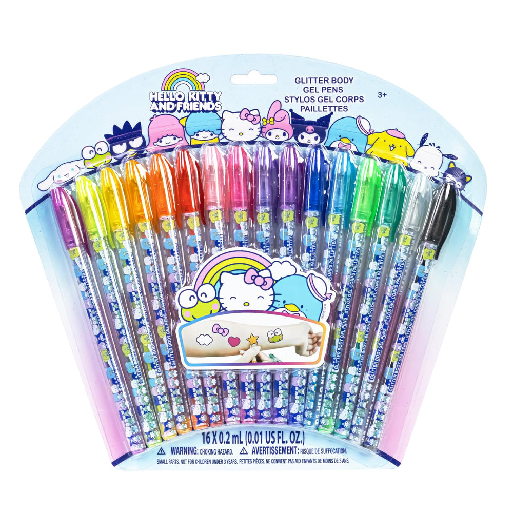 Townley Girl Hello Kitty: set de 16 boligrafos gel brillo para cuerpo, ideal para crear arte temporal.