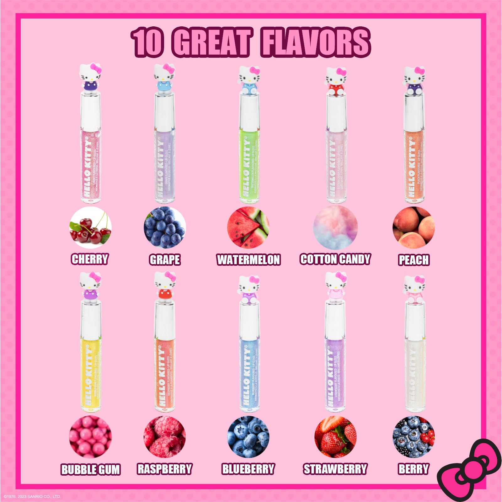 Townley Girl Hello Kitty brillos labiales con sabores variados para juego y fiestas.