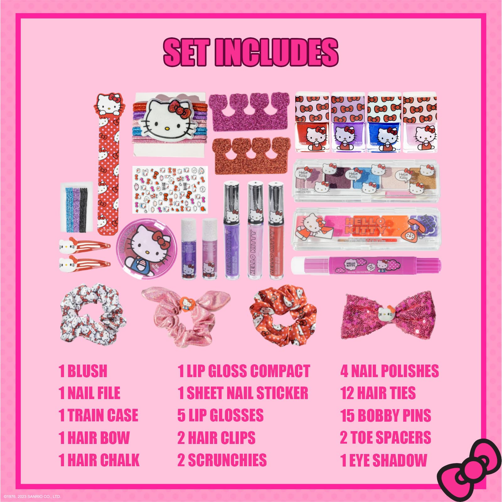 Townley Girl Hello Kitty nail polish bottles display in bright colors