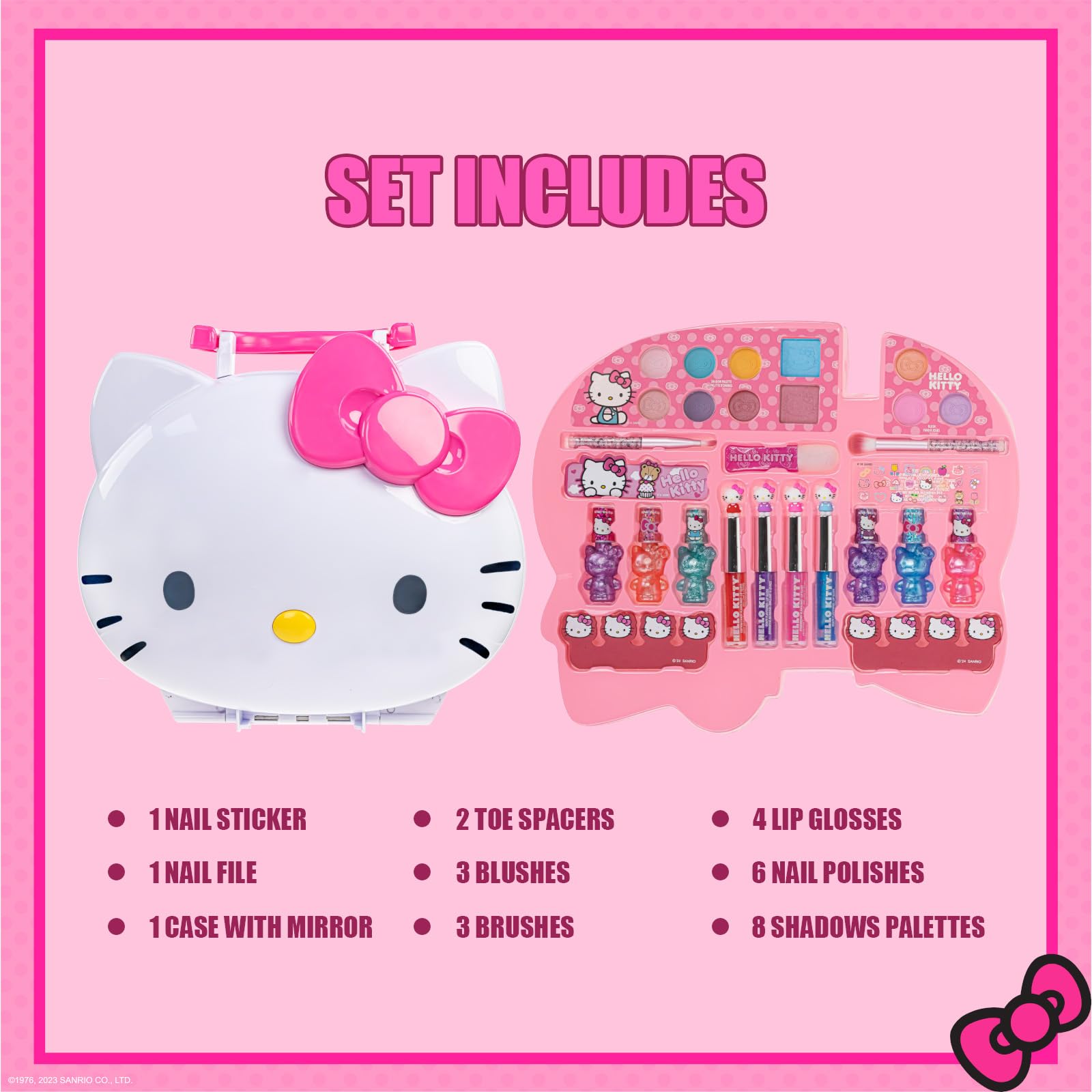 Townley Girl Hello Kitty case showing peelable nail polishes in playful colors