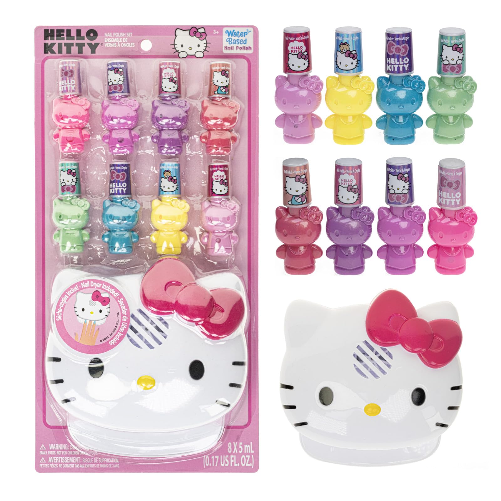 Townley Girl Hello Kitty: set de 8 esmaltes con acabados opacos y brillantes para juego seguro.