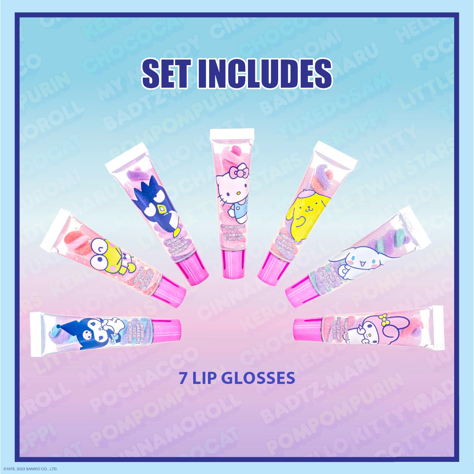 Townley Girl Hello Kitty swirl gloss packaging display captivates kids at parties