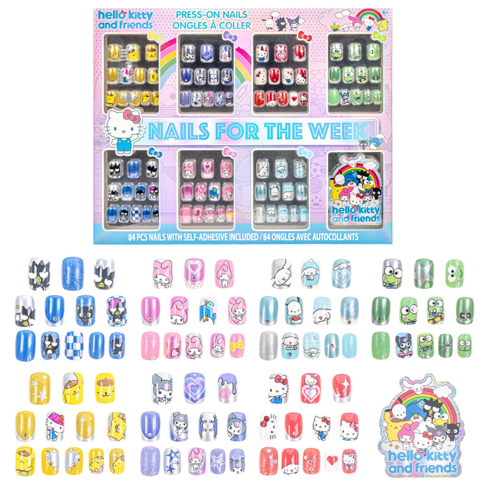 Townley Girl Hello Kitty uñas preadhesivas 84 piezas, manicura rápida y segura para niñas.