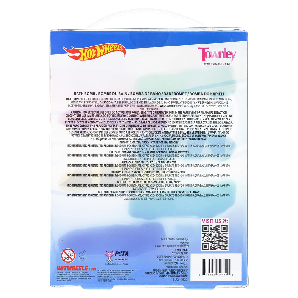 Townley Girl Hot Wheels, empaque colorido mostrando las bombas de baño