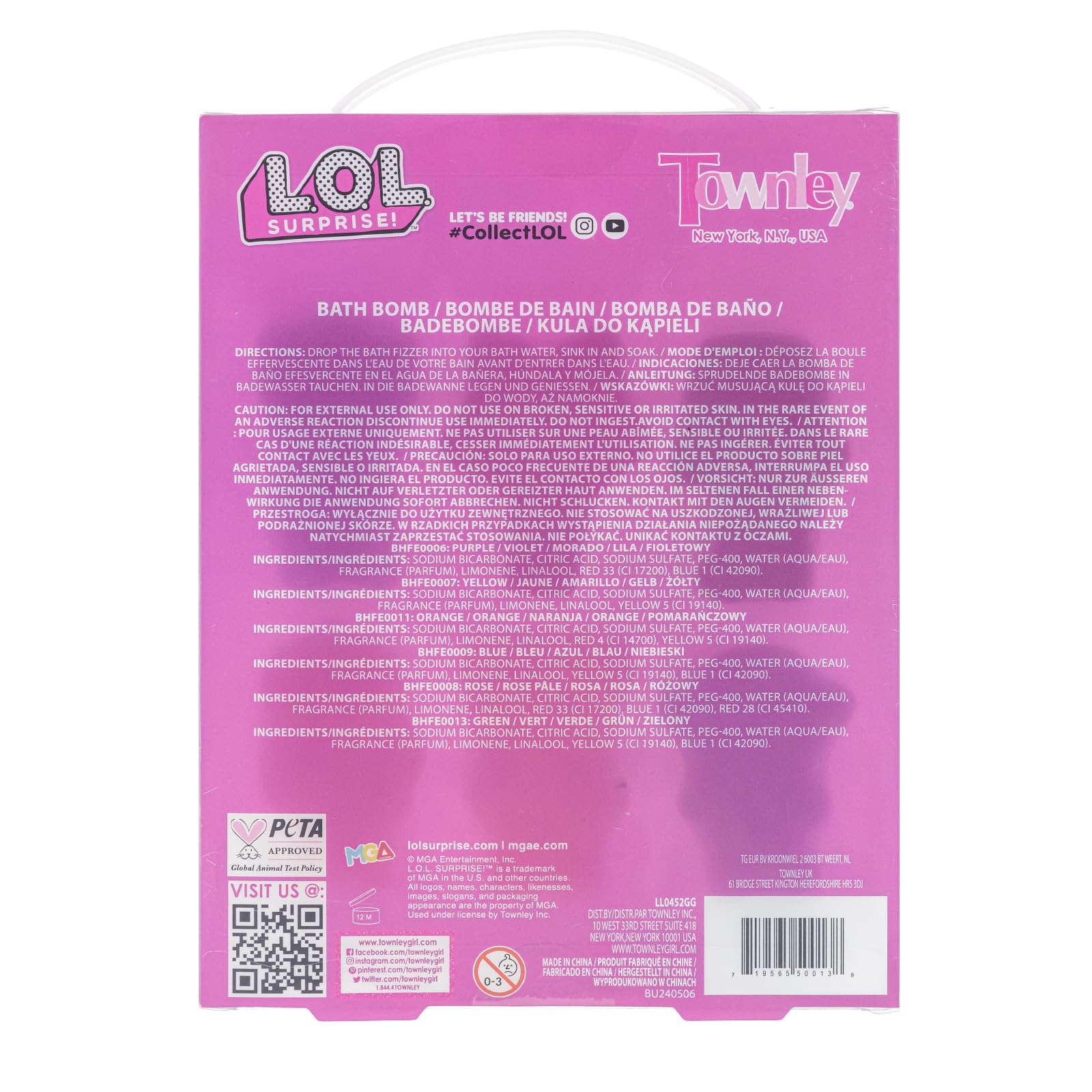 Townley Girl L.O.L. Surprise bath bombs safe for ages 3+.