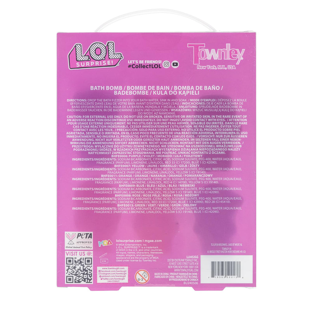 Townley Girl L.O.L. Surprise bath bombs safe for ages 3+.