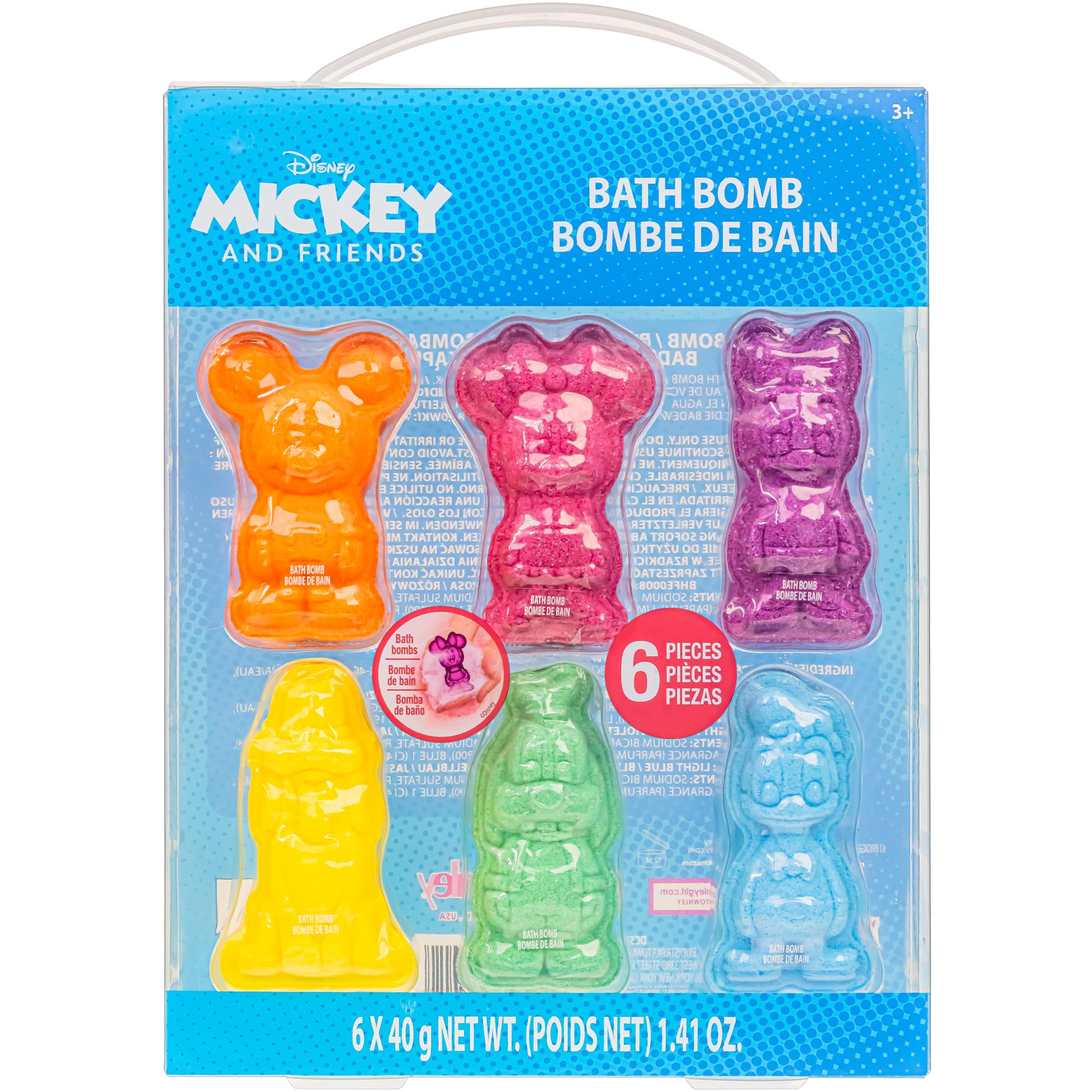 Townley Girl Mickey bath bomb with Daisy mold delivers colorful fizz for a fun bath.