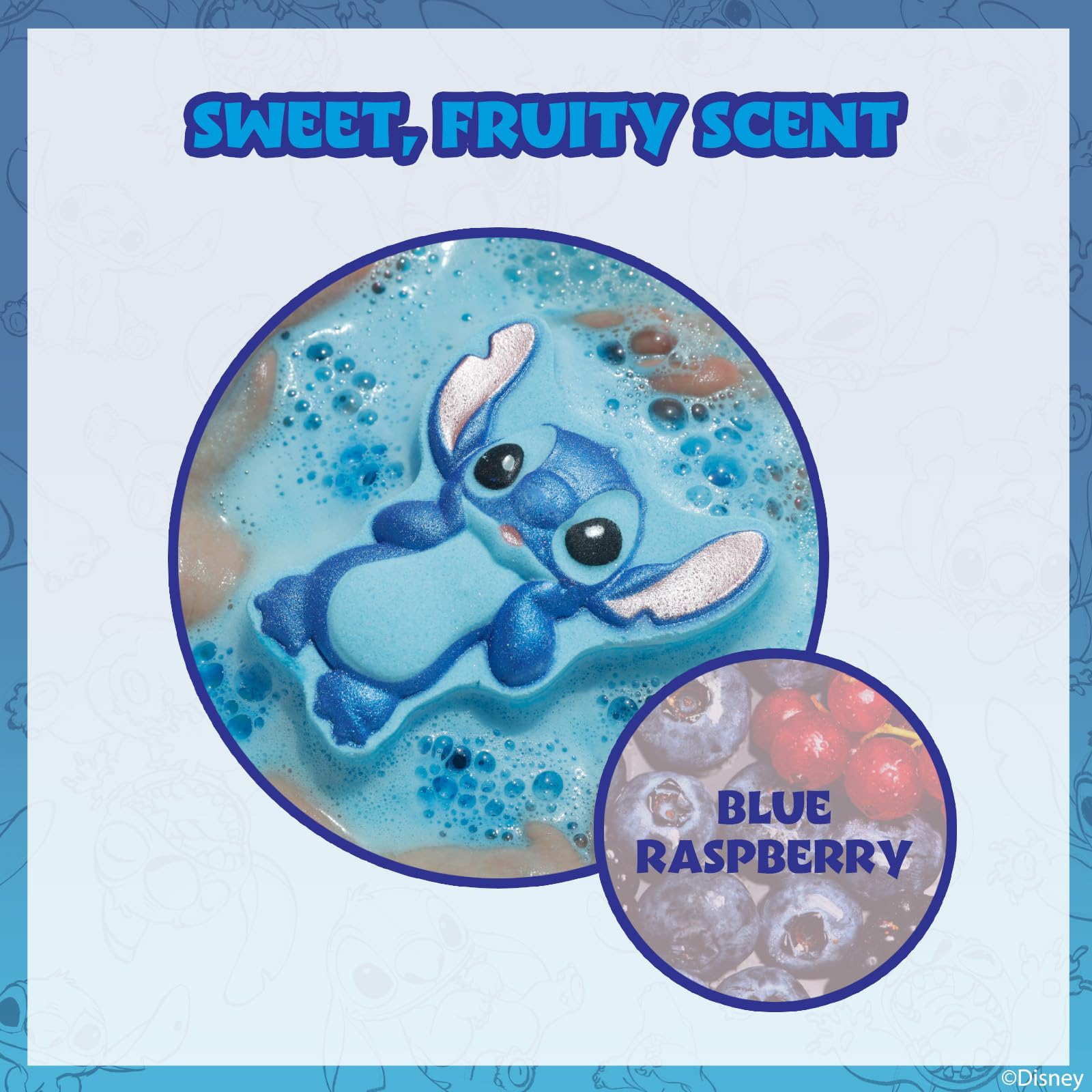 Bomba Stitch con burbujas suaves que entretienen a los niños.
